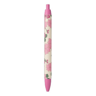 Cute Girly Pink Flower Pattern Black Ink Pen