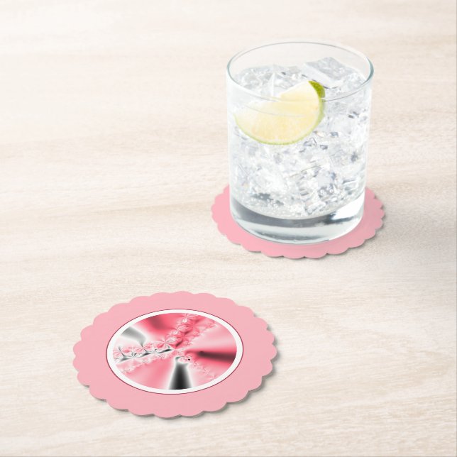 Cute Girly Pink Fractal Paper Coaster (Insitu)