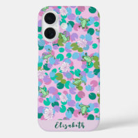 Cute girly pink frog art with waterlilies custom