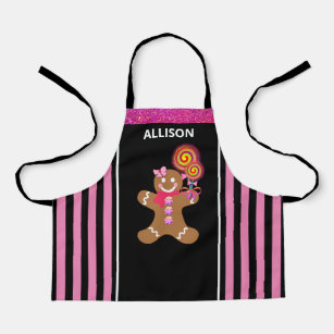 Cute Girly Pink Gingerbread Girl Personalised Kids Apron