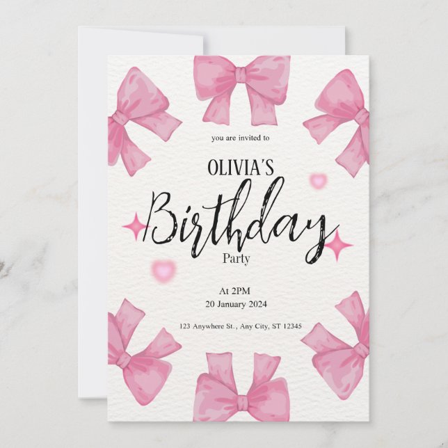cute girly pink  glitter birthday  invitation (Front)