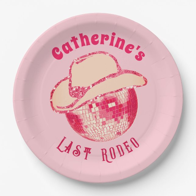 Cute Girly Pink Glitter Disco Cowgirl  Paper Plate (Front)