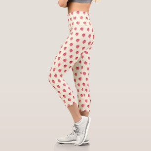 Cute Girly Pink Glitter Strawberry Capri Leggings