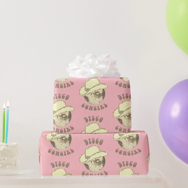 Cute Girly Pink Gold Disco Cowgirl Hat Wrapping Paper (Party Gifts)