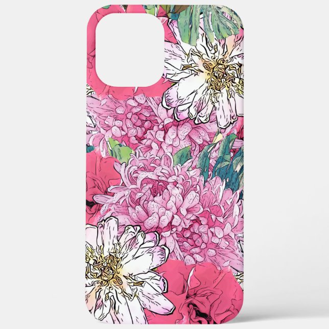 Cute Girly Pink & Green Floral Illustration Case-Mate iPhone Case (Back)