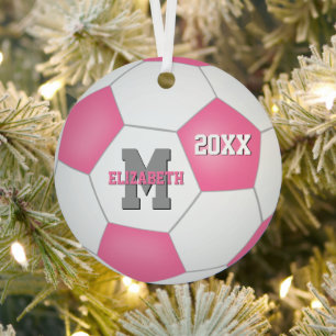 cute girly pink grey keepsake soccer metal tree decoration
