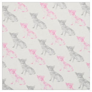 Cute girly pink grey watercolor chihuahua pattern fabric