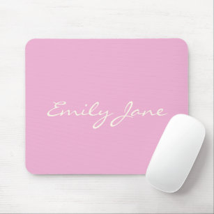 Cute Girly Pink Handwritten Script Name Custom Mouse Pad