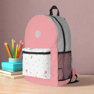 Cute Girly Pink Hearts Back To School Initial  Printed Backpack