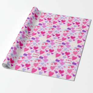 Cute Girly Pink Hearts Happy Birthday Wrapping Paper