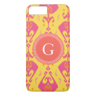 Cute girly pink ikat tribal pattern monogram Case-Mate iPhone case