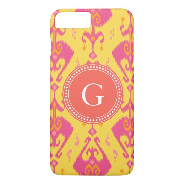 Cute girly pink ikat tribal pattern monogram Case-Mate iPhone case (Back)