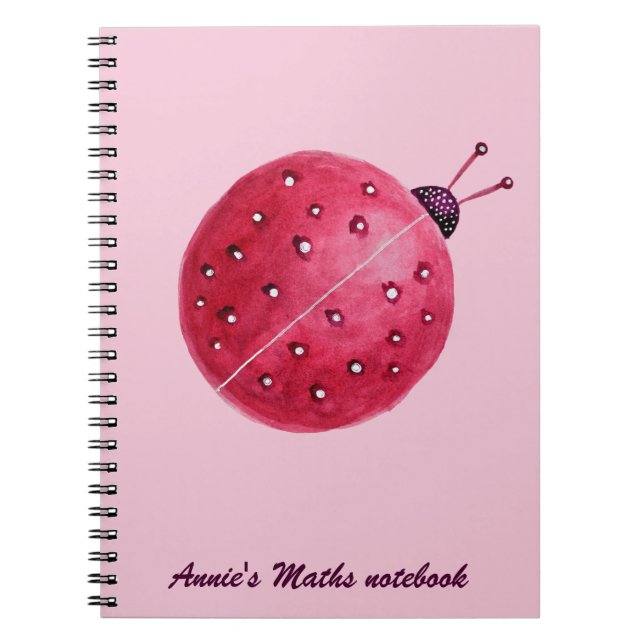 Cute Girly Pink Ladybug Kids Spiral Notebook (Front)