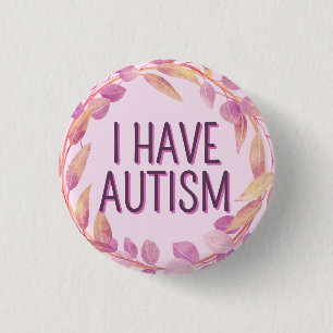 Cute Girly Pink Leaves Wreath Text Autism 3 Cm Round Badge
