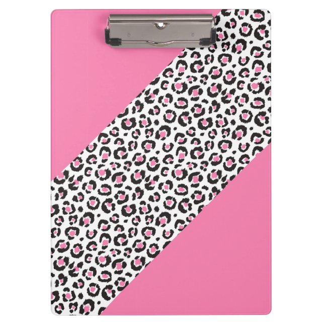 Cute Girly Pink Leopard Cheetah Stripe Clipboard (Front)