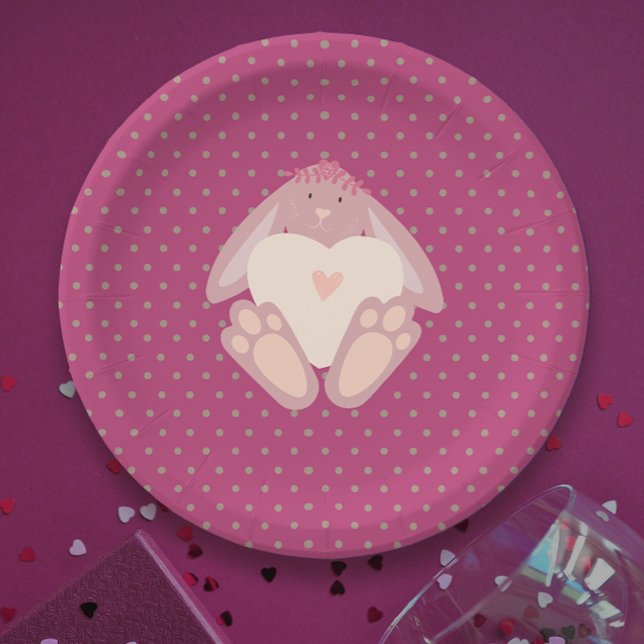 Cute Girly Pink Pastel Baby Bunny 1st Bday Party Paper Plate (Creator Uploaded)