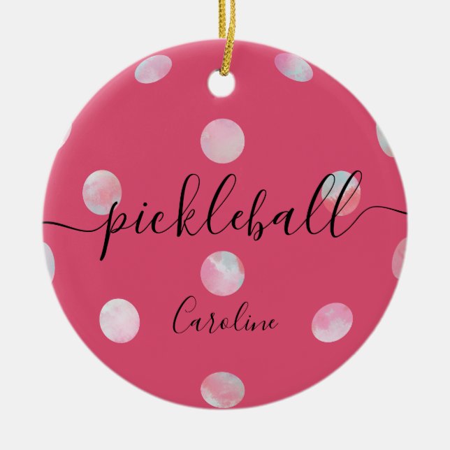 Cute Girly Pink Pickleball Ceramic Tree Decoration (Front)