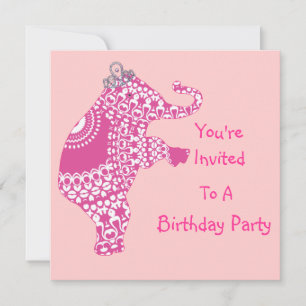 Cute Girly Pink Princess Elephant Party Invitation