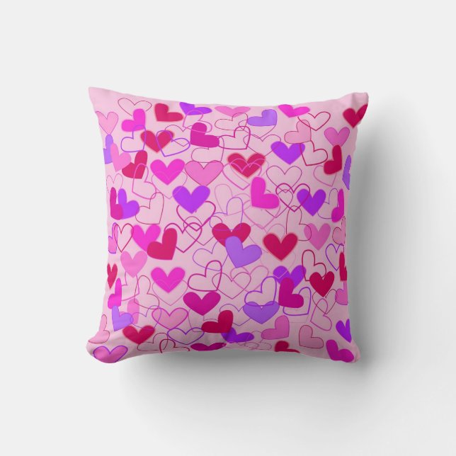 Cute Girly Pink Purple and Red Hearts Pattern Cushion (Front)