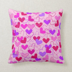 Cute Girly Pink Purple and Red Hearts Pattern Cushion