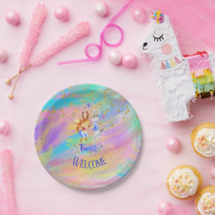 Cute Girly Pink Purple Blue Forest Animals Party Paper Plate