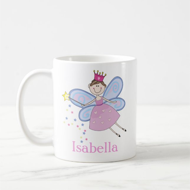 Cute Girly Pink Purple Fairy Cartoon Custom Coffee Mug (Left)