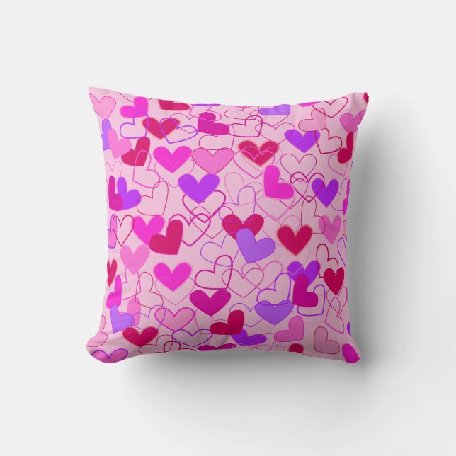 Cute Girly Pink Purple & Red Hearts Pattern Cushion (Front)