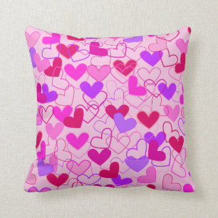 Cute Girly Pink Purple & Red Hearts Pattern Cushion