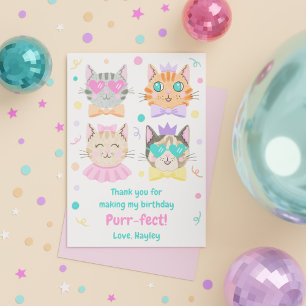Cute Girly Pink Purr-fect Kitty Cat Birthday Party Thank You Card