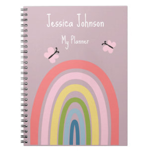 Cute Girly Pink Rainbow Butterfly Notebook