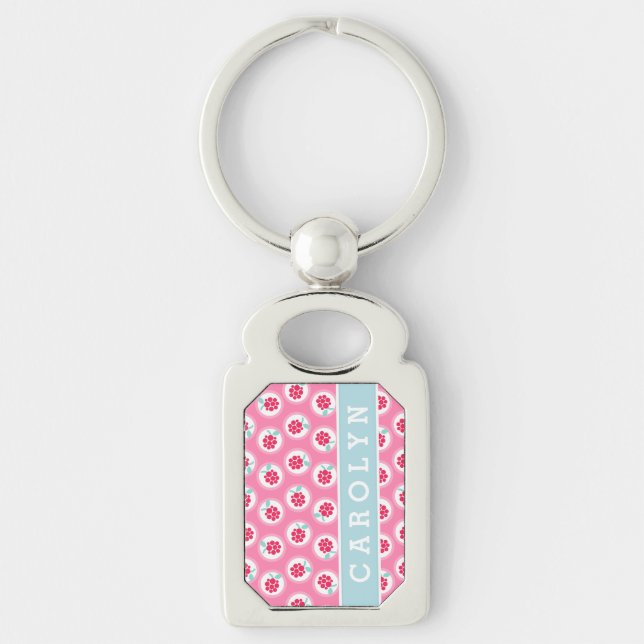 Cute girly pink raspberry patterns monogram key ring (Front)