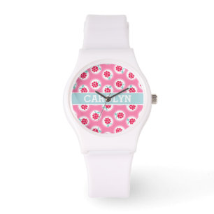 Cute girly pink raspberry patterns monogram watch