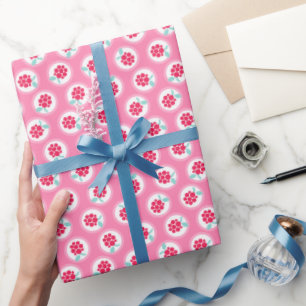 Cute girly pink raspberry patterns monogram wrapping paper
