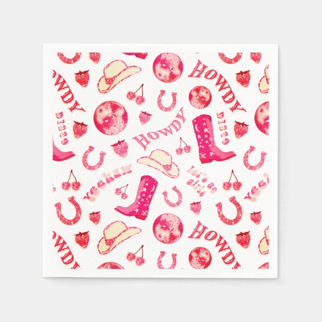 Cute Girly Pink Red Disco Cowgirl Aesthetic Napkin (Front)