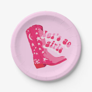 Cute Girly Pink Red Disco Cowgirl Boot Paper Plate