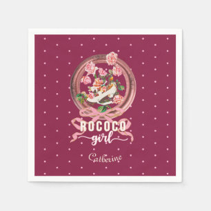 Cute Girly Pink Rococo Shoe Roses Bow Name Napkin