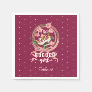 Cute Girly Pink Rococo Shoe Roses Bow Name Napkin