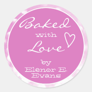 Cute Girly Pink Rose Orbs Frame Baked with Love Classic Round Sticker
