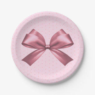 Cute Girly Pink Satin Aesthetic Bow Paper Plate