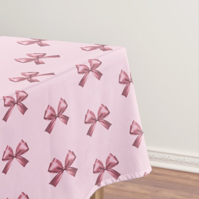 Cute Girly Pink Satin Aesthetic Bow Pattern Tablecloth (In Situ)