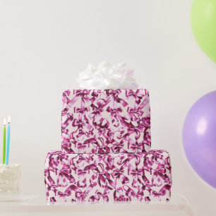 Cute Girly Pink Satin Aesthetic Ribbon Bows  Wrapping Paper