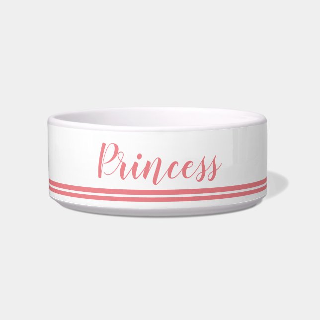 Cute Girly Pink Script Personalised Name Dog Bowl (Front)