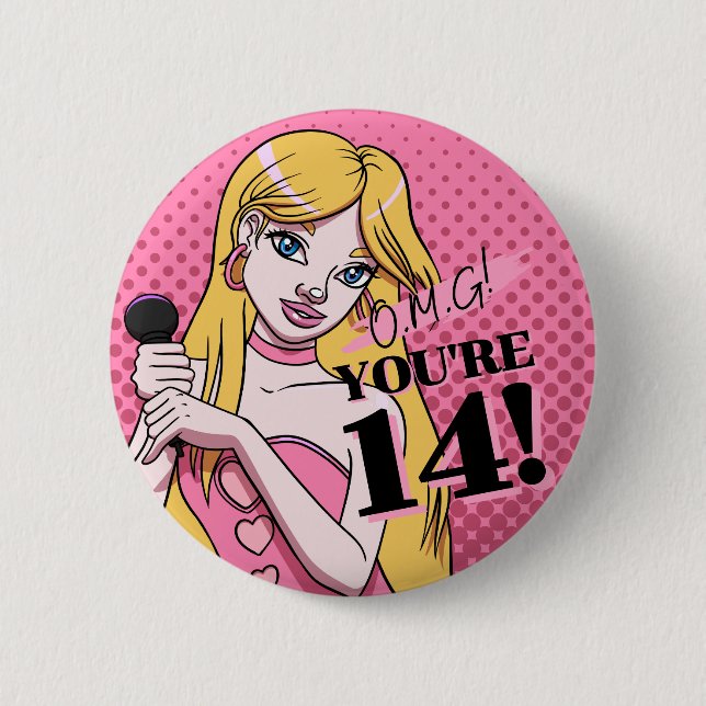Cute Girly Pink Singer Teen 14th Birthday 6 Cm Round Badge (Front)