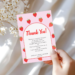 Cute Girly Pink Strawberry Baby Shower Thank You Card