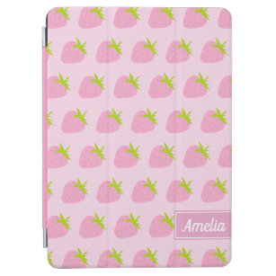 Cute Girly Pink Strawberry Pattern Personalised iPad Air Cover