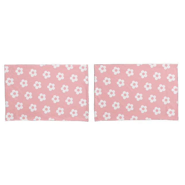 Cute Girly Pink White Daisy Floral Pattern Pillowcase (Front-Set)