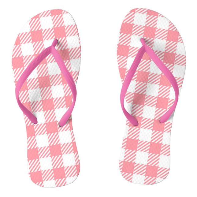 Cute Girly Pink White Gingham Plaid Jandals (Footbed)