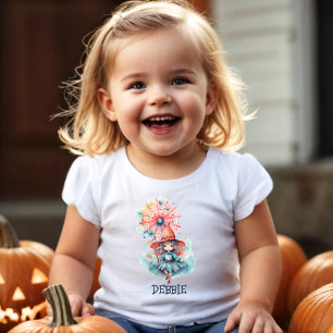 Cute Girly Pink Witch Spider Watercolor Halloween Toddler T-Shirt