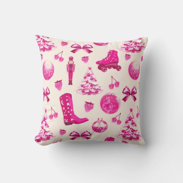 Cute Girly Preppy Pink Christmas Pattern Cushion (Front)