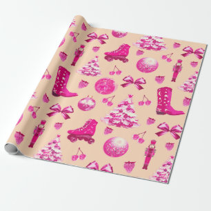 Cute Girly Preppy Pink Christmas Wrapping Paper